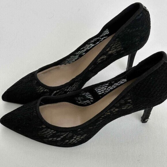 Karl Lagerfeld Paris Womens 9 M EU 40 Black Lace Pumps Roxana Pointed Toe Heels - Picture 7 of 15